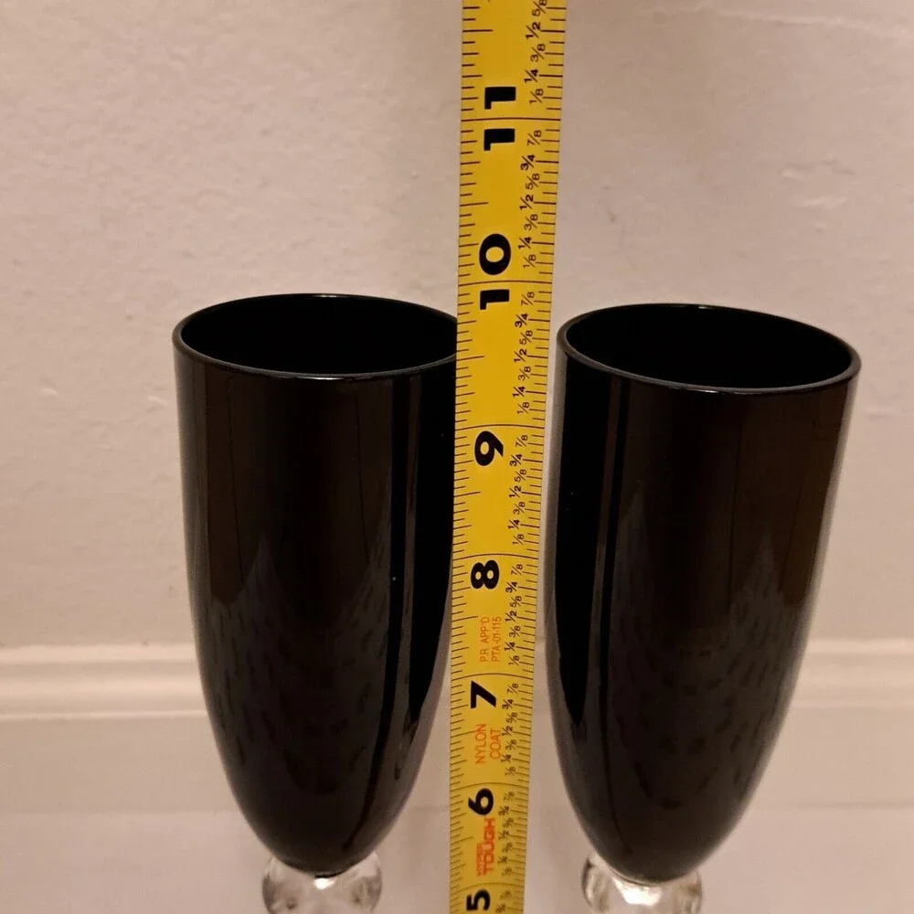 Pier 1 Dante Fluted Champagne Glasses Set of 2 Clear and Black Top